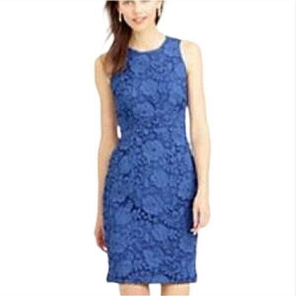 J CREW Floral Lace Sheath Dress Blue Sz 2 - Picture 9 of 9